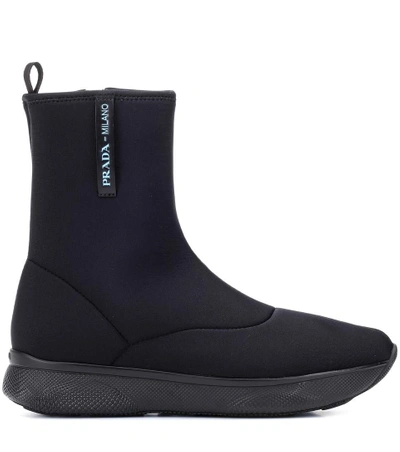 Shop Prada Neoprene Ankle Boots In Black