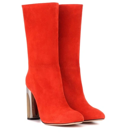 Shop Alexander Mcqueen Mirror-heel Suede Boots In Red