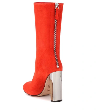 Shop Alexander Mcqueen Mirror-heel Suede Boots In Red