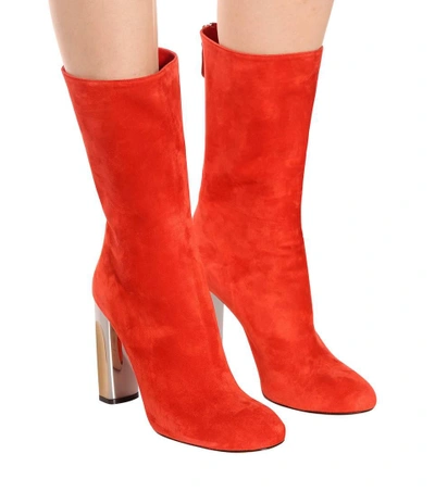 Shop Alexander Mcqueen Mirror-heel Suede Boots In Red