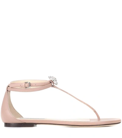 Shop Jimmy Choo Afia Crystal-embellished Leather Sandals In Pink