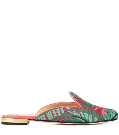 Shop Charlotte Olympia Needlepoint Flamingo Slippers In Multicoloured