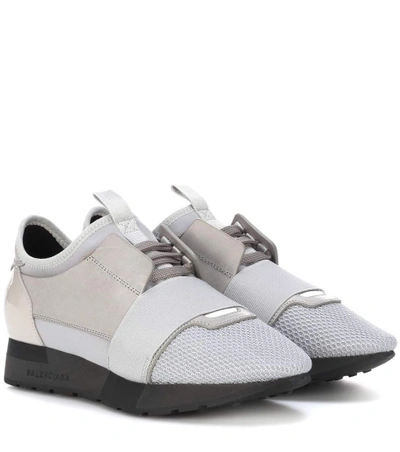 Balenciaga Race Runner Leather And Patent Leather Sneakers In Grey |  ModeSens