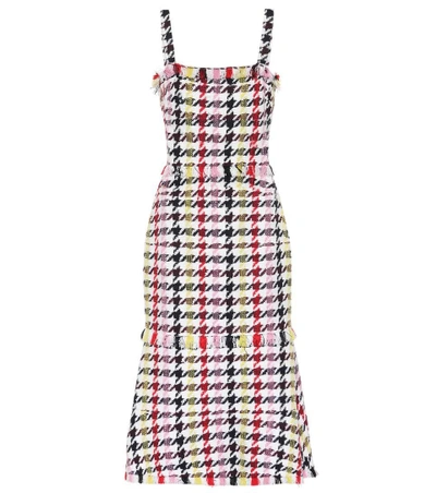 Shop Oscar De La Renta Houndstooth Wool-blend Dress In Multicoloured
