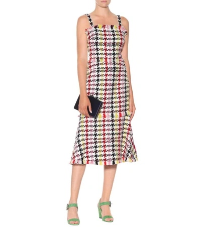 Shop Oscar De La Renta Houndstooth Wool-blend Dress In Multicoloured