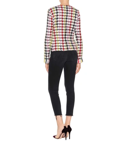 Shop Oscar De La Renta Houndstooth Wool-blend Jacket In Multicoloured