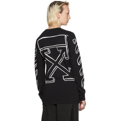 Shop Off-white Black And White Long Sleeve Diagonal Marker Arrows T-shirt In 1001 Blckwh