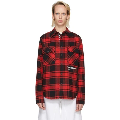 Shop Off-white Red And Black Quote Plaid Shirt In 2001 Redwhi
