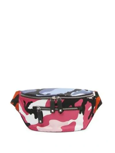 Shop Valentino Camouflage Belt Bag In Blue Pink