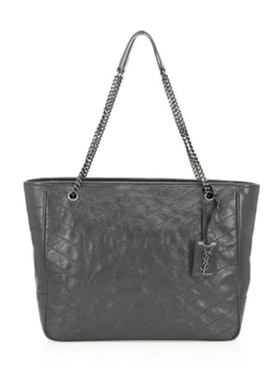 Shop Saint Laurent Large Niki Crinkle Leather Tote In Anthracite