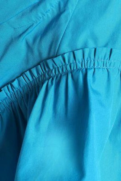 Shop Peter Pilotto Woman Off-the-shoulder Cotton-poplin Peplum Top Turquoise