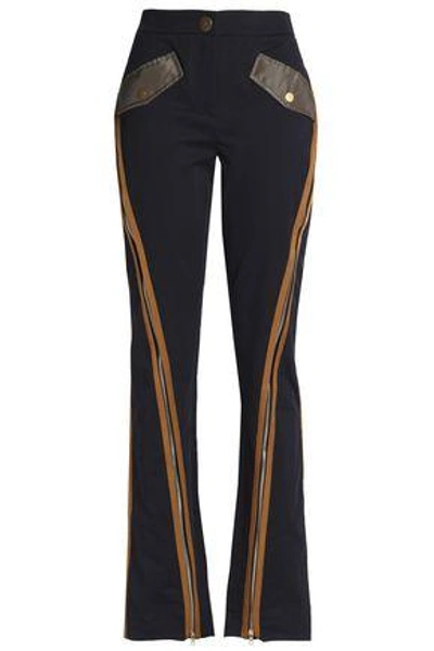 Shop Peter Pilotto Woman Zip-detailed Cotton-blend Twill Bootcut Pants Navy