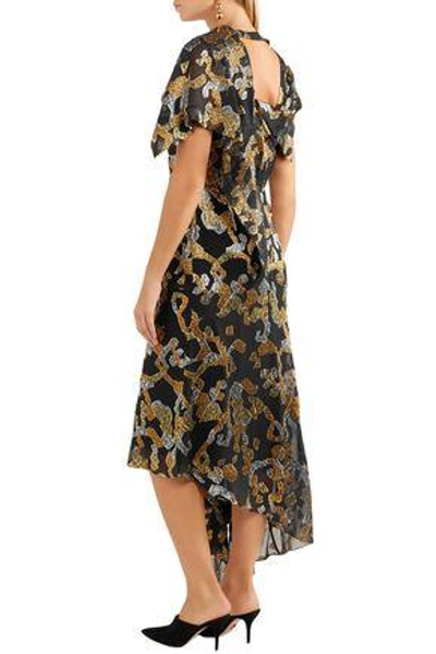 Shop Peter Pilotto Woman Asymmetric Metallic Fil Coupé Silk-blend Midi Dress Black