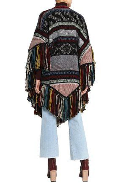 Chloé Woman Fringe-trimmed Wool-blend Jacquard Poncho Multicolor In Multicolor