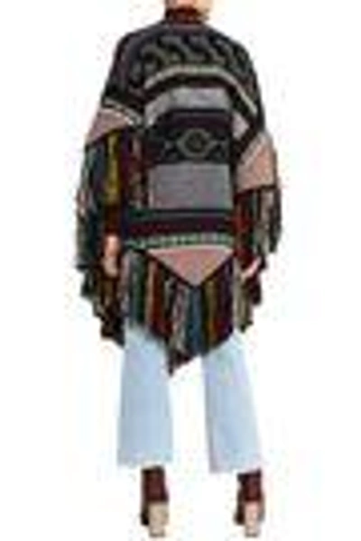 Shop Chloé Woman Fringe-trimmed Wool-blend Jacquard Poncho Multicolor