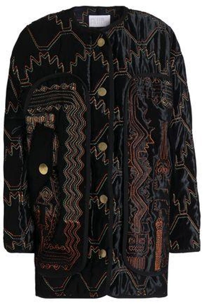 Shop Peter Pilotto Woman Embroidered Velvet Jacket Black