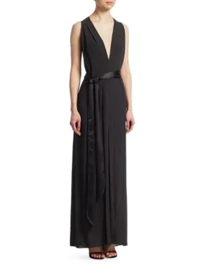 Shop Halston Heritage Flowy V-neck Gown In Black