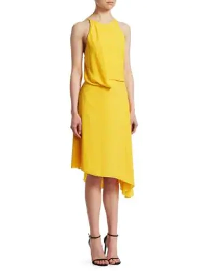 Shop Halston Heritage Asymmetric Drape Dress In Sunshine