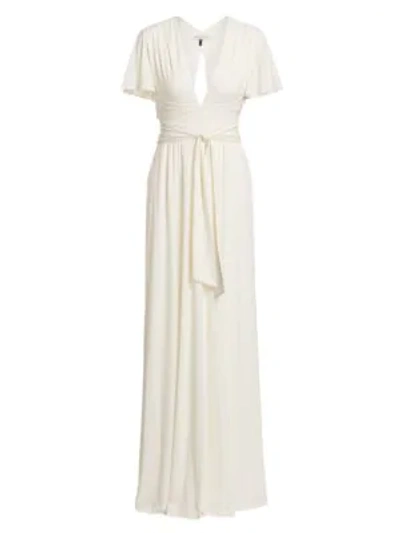 Shop Halston Heritage Flutter Sleeve Gown In Chalk