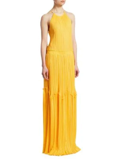 Shop Halston Heritage Flowy Pleated Gown In Sunshine