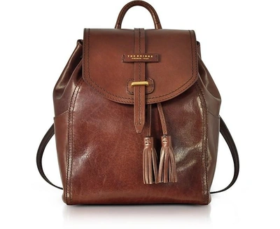 Shop The Bridge Designer Handbags Florentin Brown Medium Backpack W/tassels In Marron