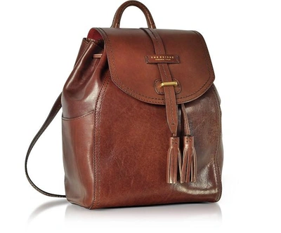 Shop The Bridge Designer Handbags Florentin Brown Medium Backpack W/tassels In Marron