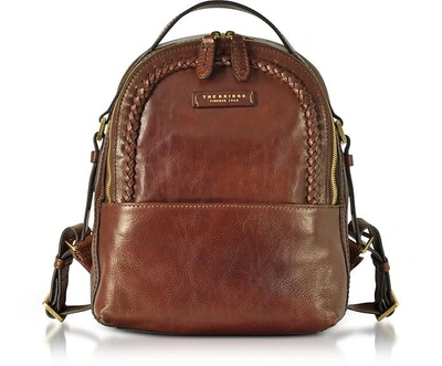 Shop The Bridge Designer Handbags Murakami Leather Backpack W/woven Trim In Marron