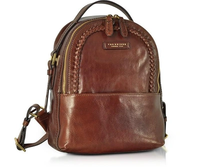 Shop The Bridge Designer Handbags Murakami Leather Backpack W/woven Trim In Marron