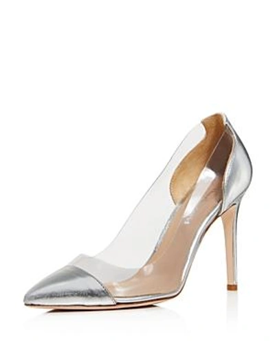 Shop Charles David Women's Genuine Leather Illusion Pointed Toe Pumps In Silver