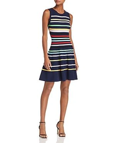 Shop Milly Rainbow Stripe Knit Dress In Navy Multi