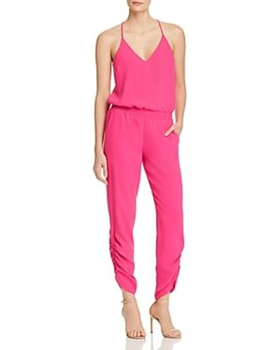 Shop Amanda Uprichard Lowell Ruched Jumpsuit In Hot Pink