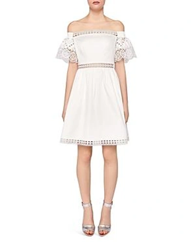 Shop Ted Baker Loulah Off-the-shoulder Lace-inset Dress In White