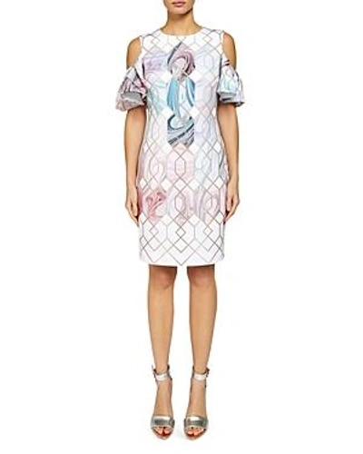 Shop Ted Baker Krimba Sea Of Clouds Cold-shoulder Dress In White
