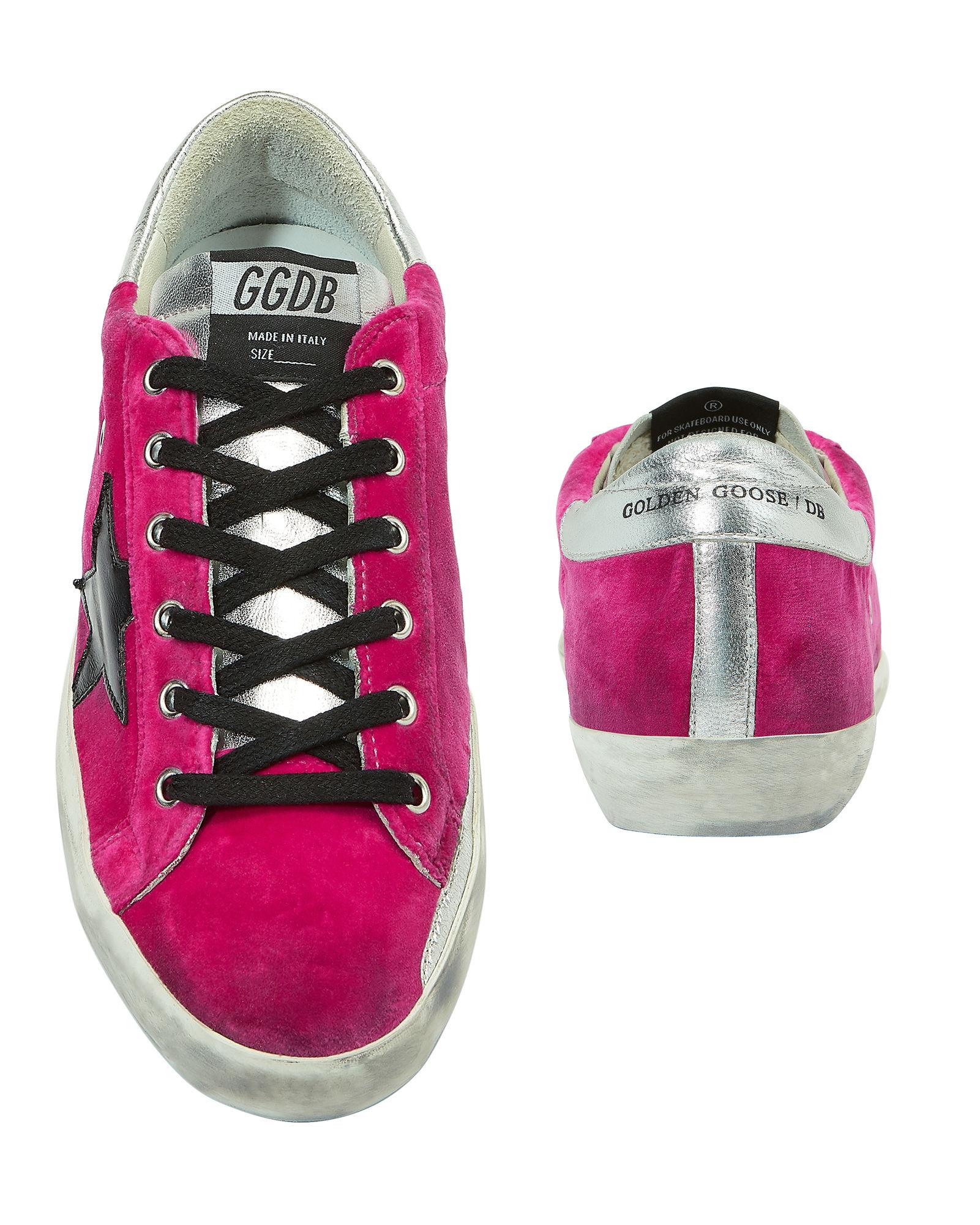 golden goose pink velvet sneakers