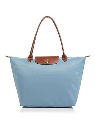 Shop Longchamp Le Pliage Large Nylon Shoulder Tote In Arctico Blue/gold