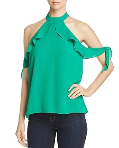 Shop T Tahari Talula Cold-shoulder Ruffle Blouse In Luck