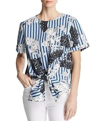 Shop Velvet Heart Gertie Floral Stripe Tie-hem Top In Blue Tropical Stripe