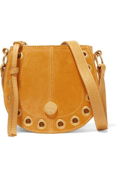 Shop See By Chloé Kriss Mini Eyelet-embellished Textured-leather And Suede Shoulder Bag In Saffron