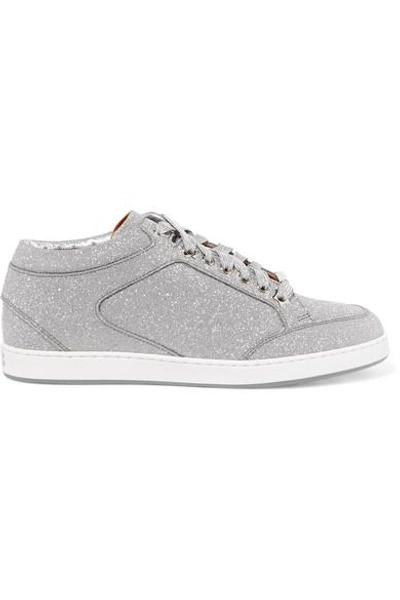 Shop Jimmy Choo Miami Glittered Leather Sneakers In Silver