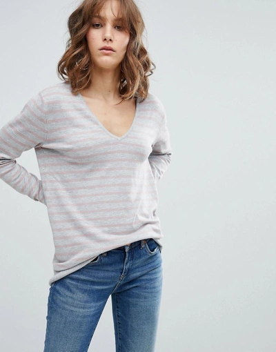 Shop Mbym Stripe V Neck Sweater - Multi