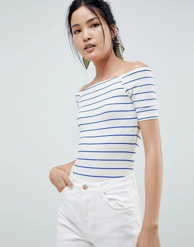 Shop Mbym Stripe Bardot Bodysuit - Multi