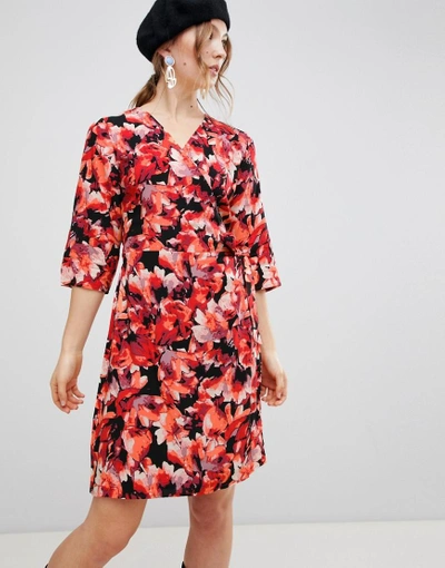 Shop Mbym Dark Floral Wrap Dress - Red