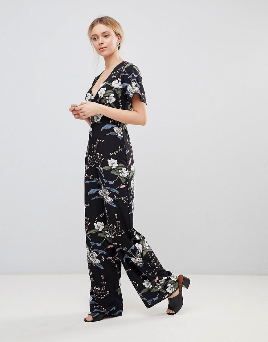 Girls On Film Floral Jumpsuit With Kimono Sleeves Black Modesens