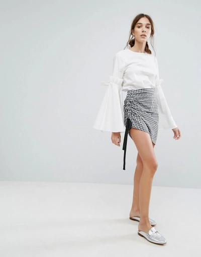 Shop Neon Rose Skirt In Gingham With Ruched Tie Side - Black