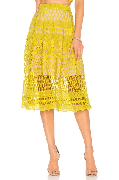 Shop Endless Rose Guipure Lace Midi Skirt In Yellow