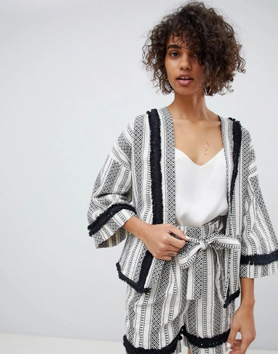 Shop Neon Rose Jacket With Kimono Sleeves In Woven Stripe Two-piece - Multi