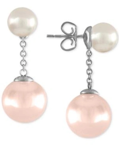 Shop Majorica Sterling Silver Imitation Pearl Drop Earrings In Pink Multi