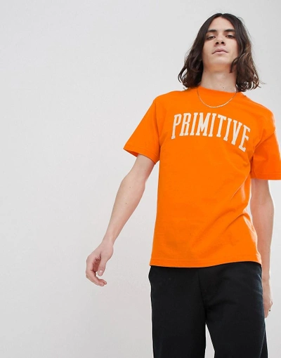 Shop Primitive Primitivie Collegiate Arch Logo T-shirt In Orange - Orange