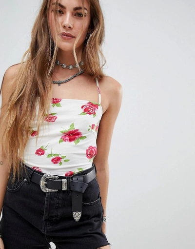 Shop Motel Tie Back 90's Body In Rose Print - Pink