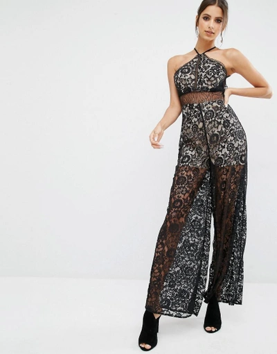 KENDALL + KYLIE LACE SLEEVELESS JUMPSUIT - BLACK KCFA16103RW
